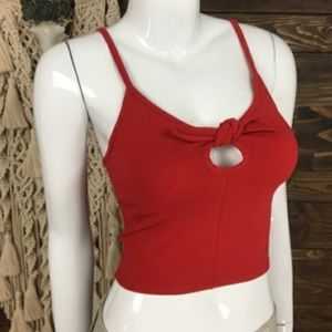 Red crop top with tie in front, size medium